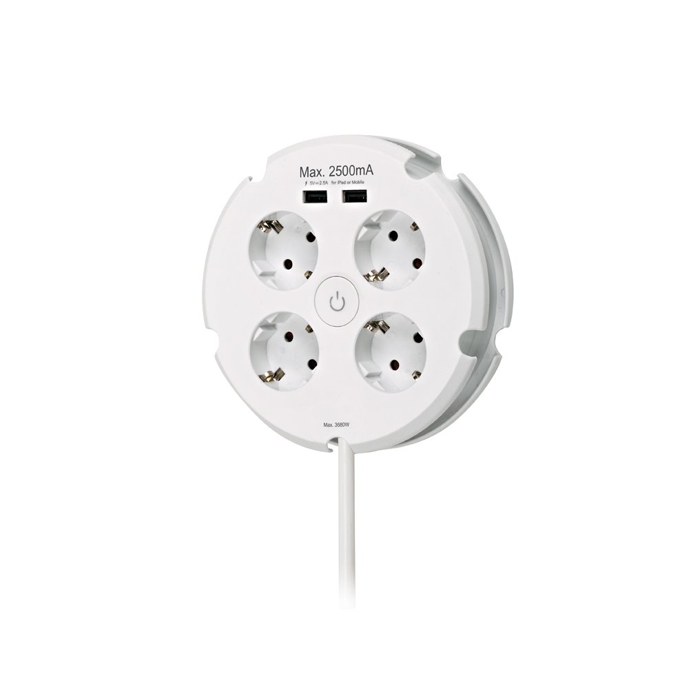 Simon-Brico Steckdosenleiste Simon Brico Circular 4 Steckplätze 2 Usb-A Schalter Wandmontage - Bild 2