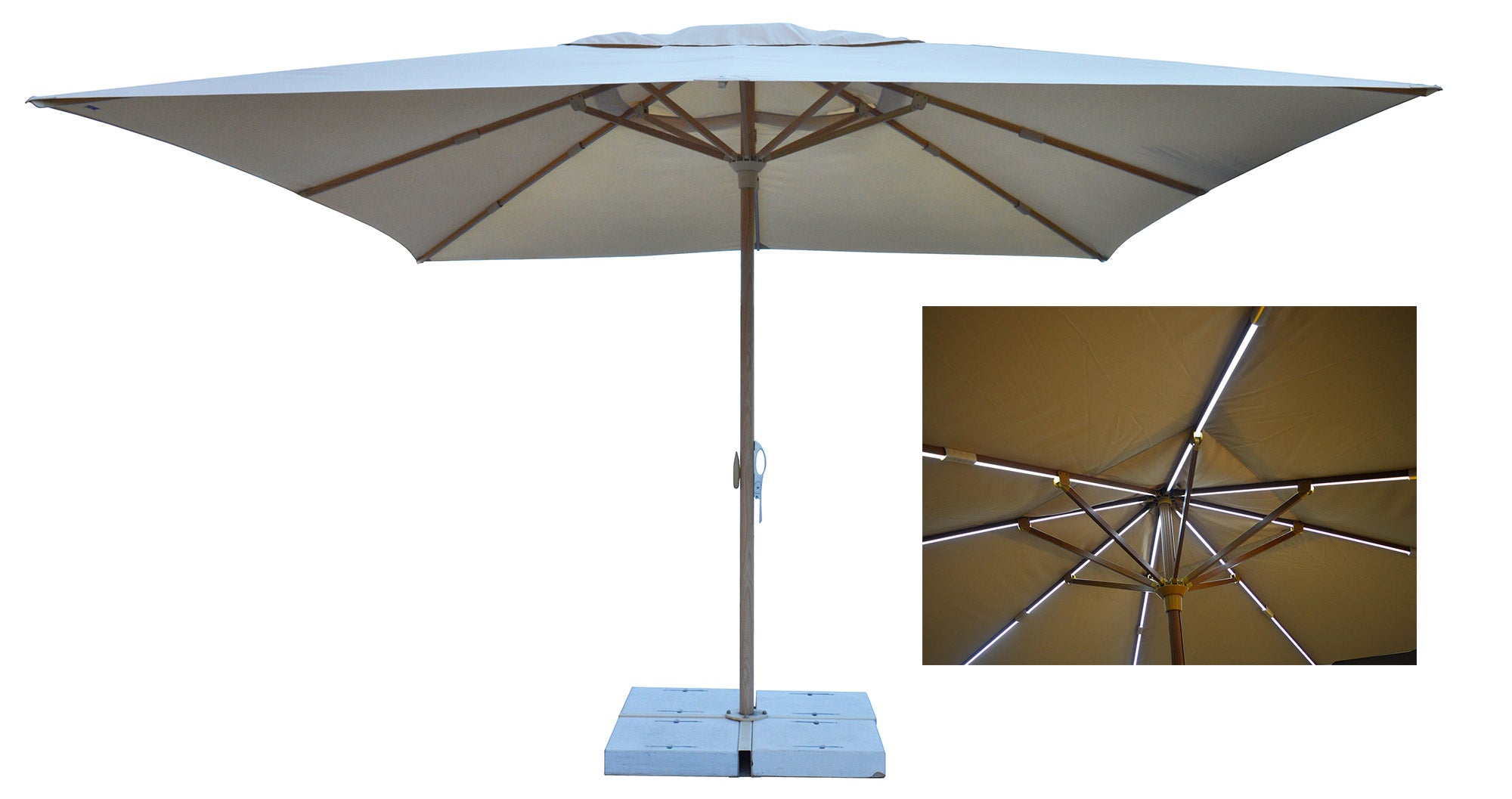 Ombrellone Da Giardino 4x4 M Palo 60 Mm Con Led In Alluminio Legno ...