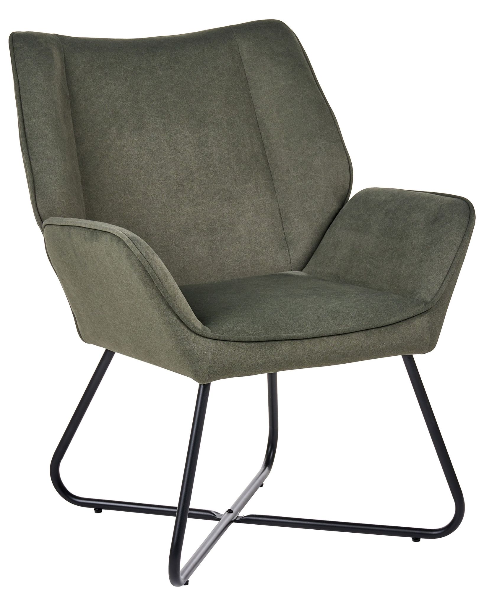 Beliani Armchair Dark Green Velvet Water Repellent Easy Clean Thickly Padded Deep Seat Modern Living Room Gressela