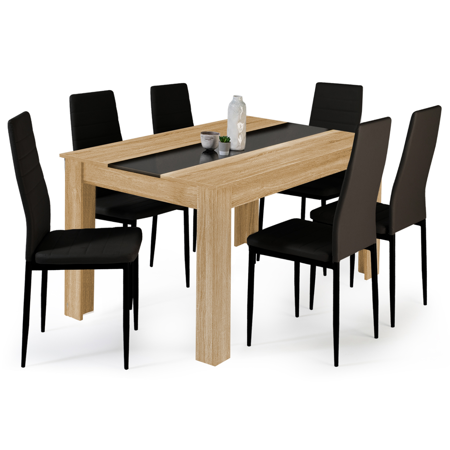 Ensemble Table À Manger Georgia 140 Cm Imitation Hêtre Et Noire Et 6