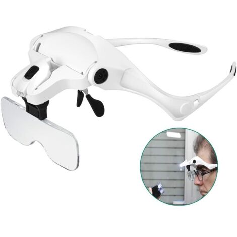 Loupe frontale avec 2 LED, 5 lentilles détachables de 1.0x à 3.5x, sangle réglable