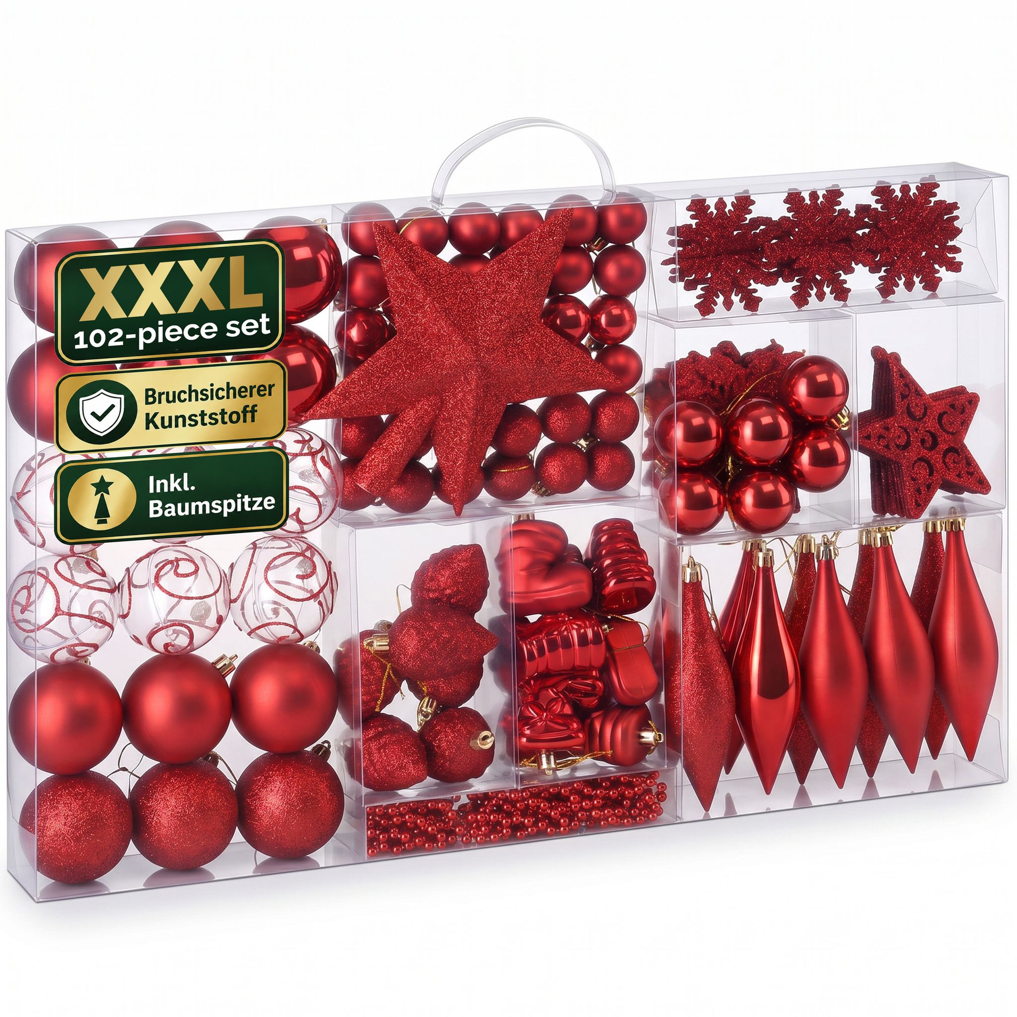 Casaria® Weihnachtskugeln 102er Set Christbaumkugeln Weihnachtsbaumkugeln Weihnachtsbaumschmuck Rot