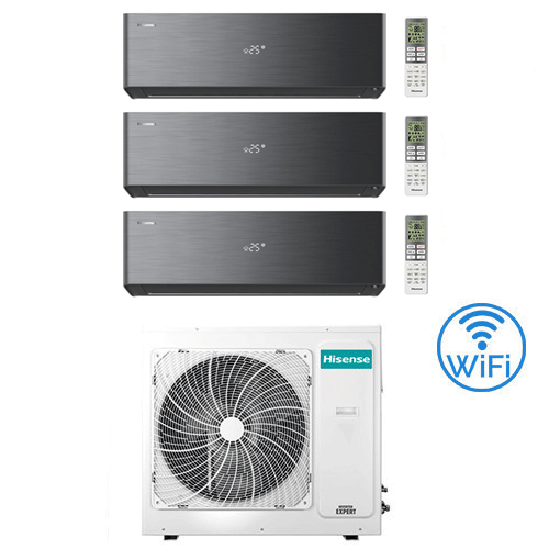 Climatizzatore Condizionatore Hisense Energy Pro X Black Wifi R32 Trial Split Inverter 9000 + 9000 + 9000 Btu Con U.e. 3amw62u4rjc Classe A++/a+