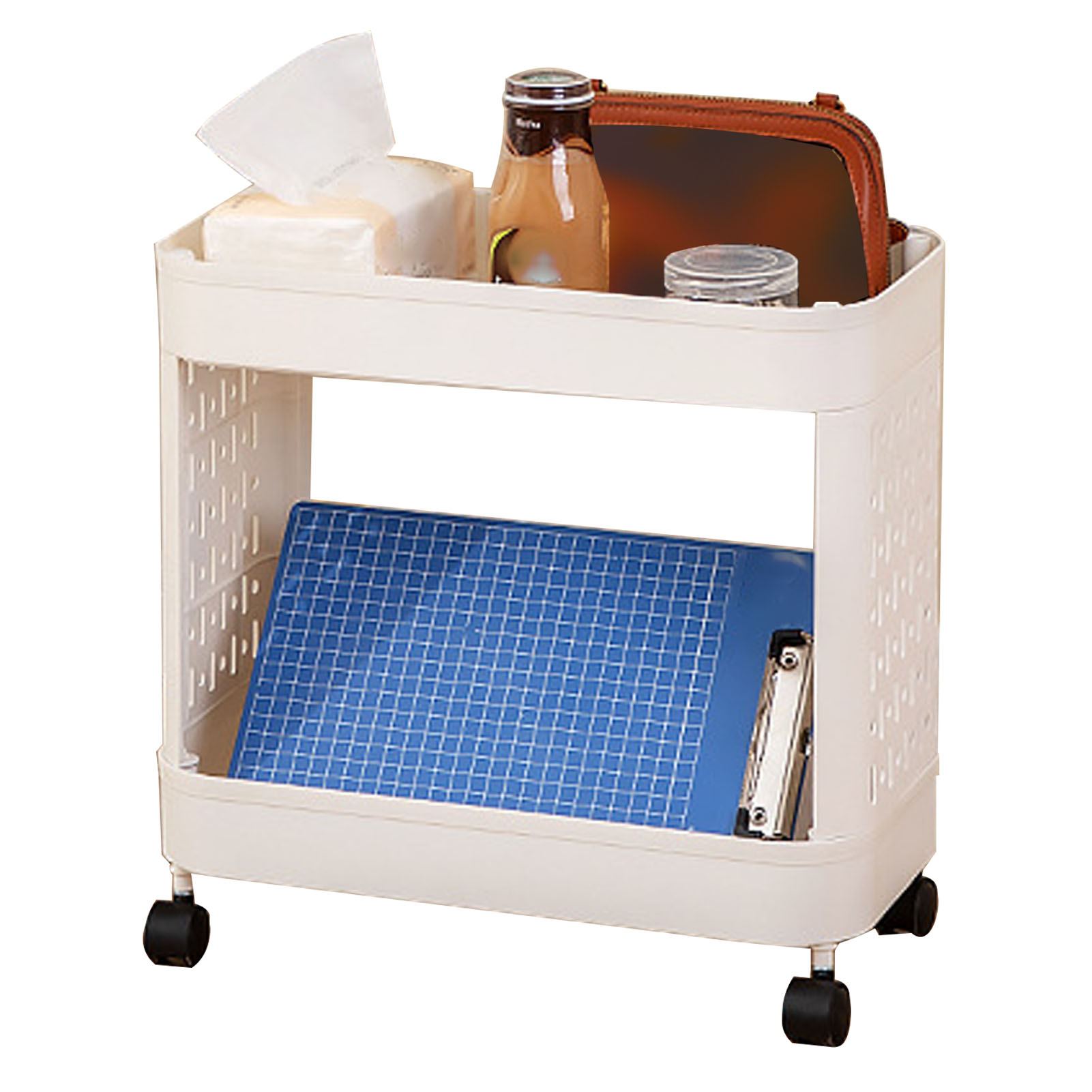 Chariot de rangement roulant 2 niveaux, 45 × 30 × 25 cm, plastique robuste, à assembler