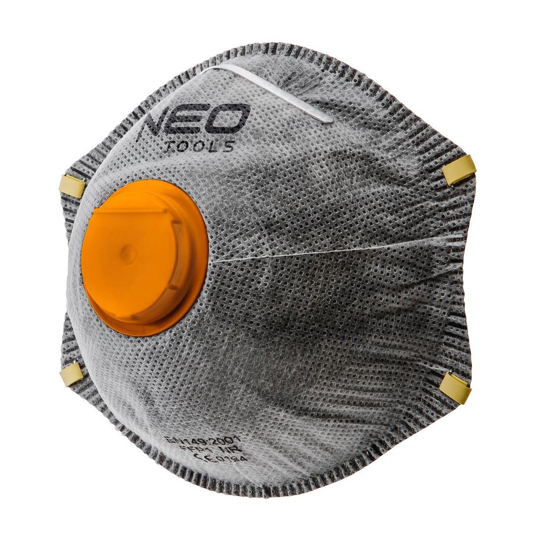 Neo Tools Grau Halbmaske Gegen Staub, Mit Aktivkohle Ffp2, Mit Ventil, 3 Stück.
