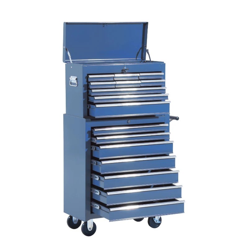 Chariot à outils roulant en acier, 4 tiroirs, bleu, 61,5 × 33 × 113 cm