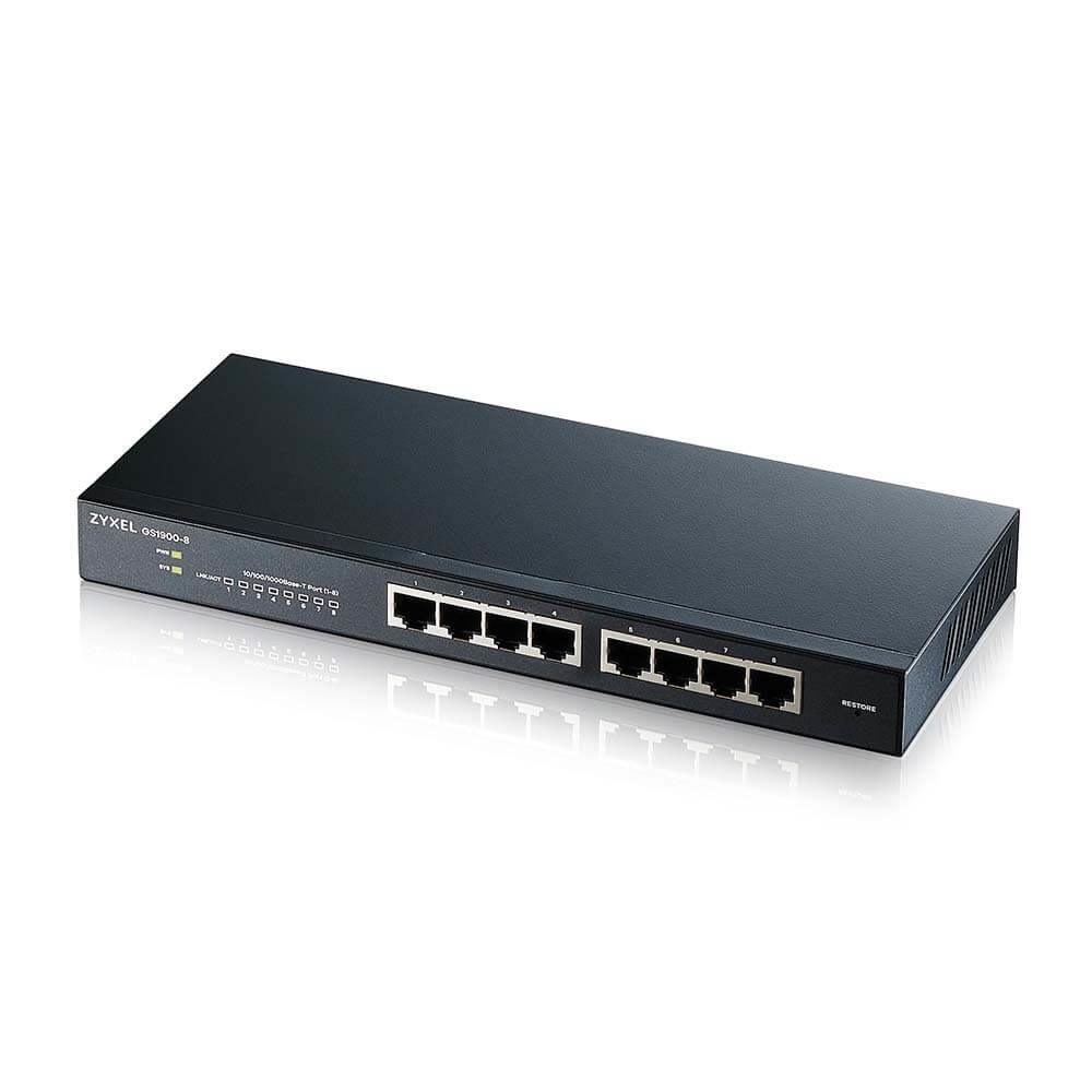 Zyxel Netzwerk Switch 8 Port | Smart Managed Gigabit | GS1900-8 | 8x GbE RJ-45 Ports, Lüfterlos, VLAN, QoS, IGMP Snooping, Link Aggregation, Wandmontage Kit Enthalten - Bild 10
