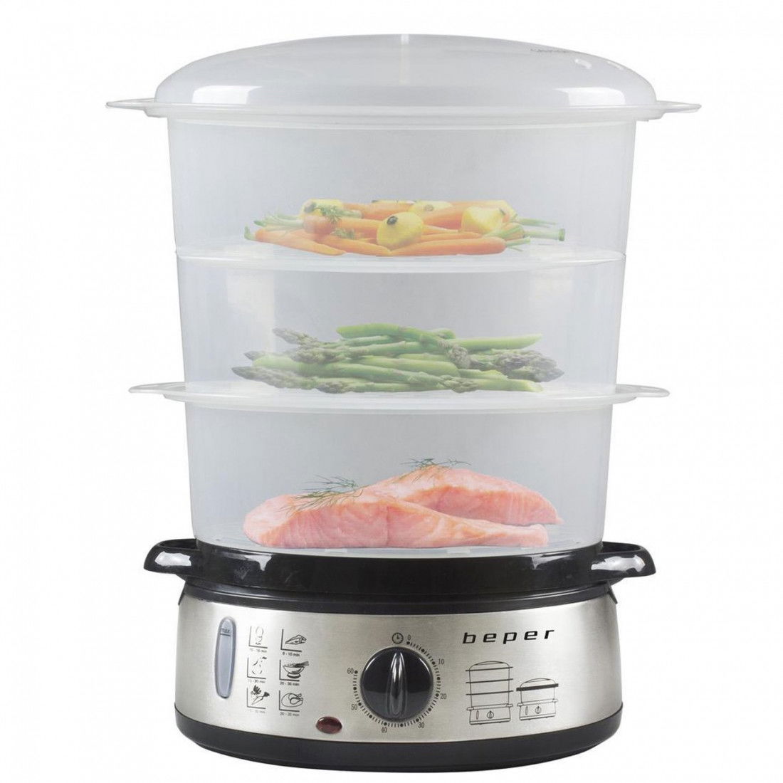Beper Transparent Bc.250 9-Liter-Dampfgarer – Elektrischer Dampfgarer Zum Dämpfen Von Reis, Fisch, Gemüse Und Fleisch – Bpa-Frei - Bild 3