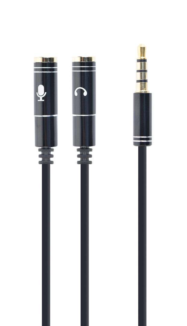 Gembird Schwarz Adaptér 1 X 3.5 Mm 4-Pin Minijack (M) Na 2 X 3.5 Mm Jack (F) Pre Zapojenie Headsetu Do Notebooku, Kov. Kon,0.2 M