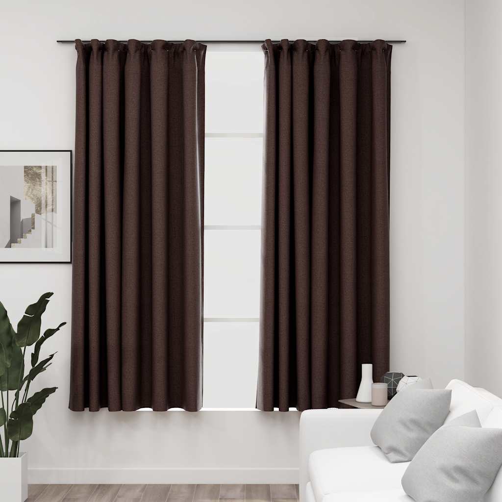 Vidaxl Taupe Verdunkelungsvorhänge Haken Leinenoptik 2 Stk. 140X175 Cm