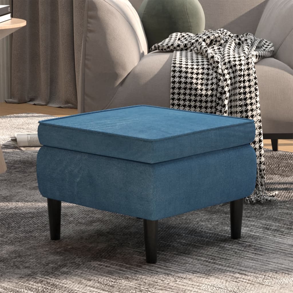 Poggiapiedi Con Gambe In Legno Blu In Velluto - Vidaxl