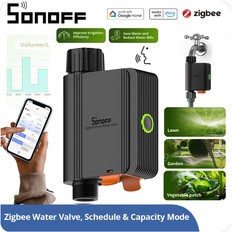 SONOFF-Vanne d'eau intelligente SWV Zigbee IP55, d'argile automatique, installation facile, télécommande, horaire via eWeLink, Alexa, Google