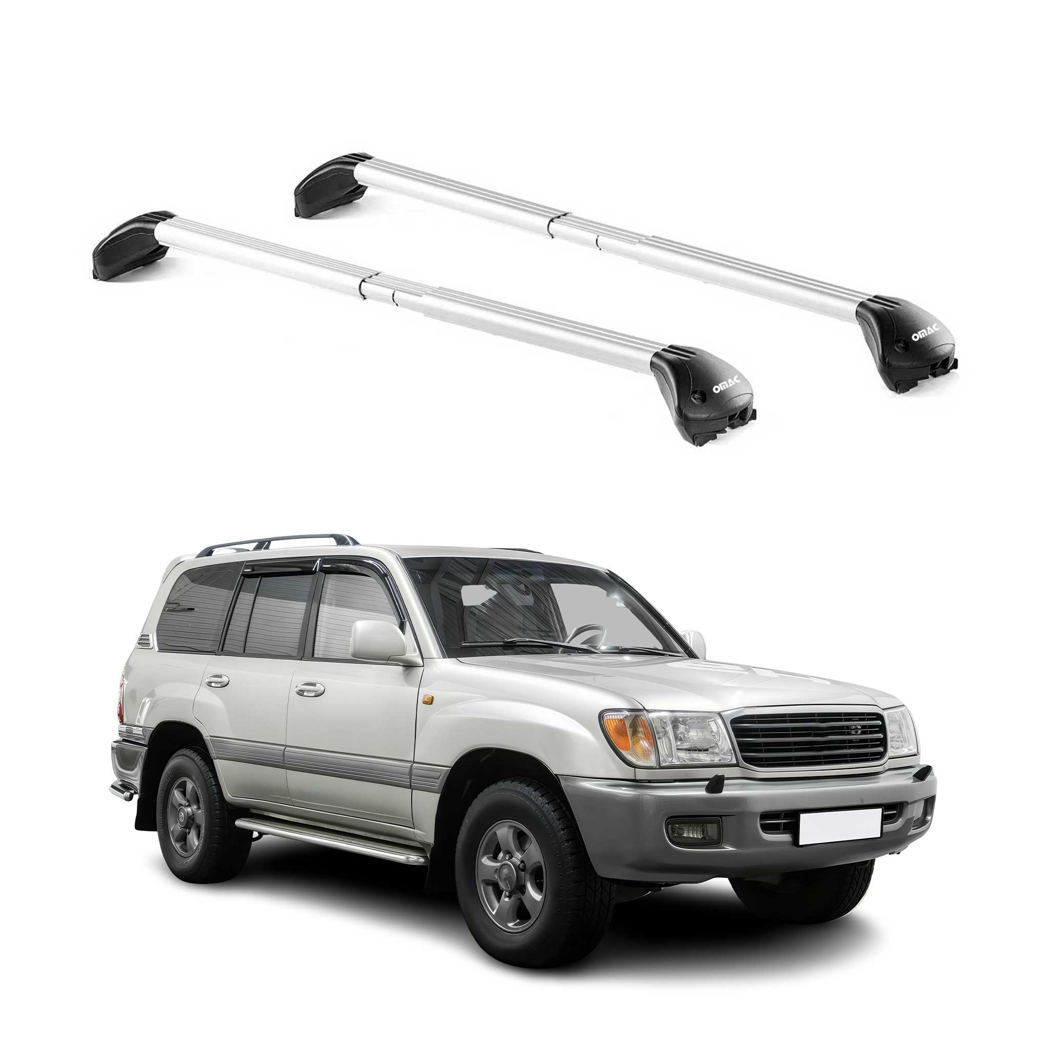 Omac Dachträger Querträger Tüv Geprüft Für Toyota Land Cruiser 100 1998-2007 5Tür – Abschließbar (4 Schlösser) – Max 100 Kg – Edelstahlband + Gummischutz Silber 8683828939657