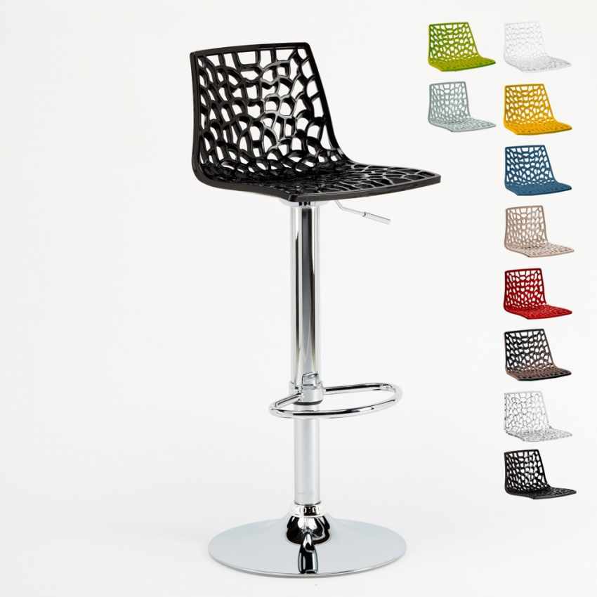 Grand Soleil – Tabouret De Bar Réglable En Hauteur – Siège Pvc Noir – Base Chrome Poli – Pour Cafés Et Cuisines – 57,5 À 79 Cm