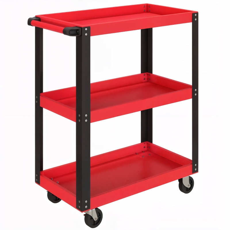 Servante d'atelier 3 niveaux sur roulettes, structure métallique thermolaquée, charge 120 kg