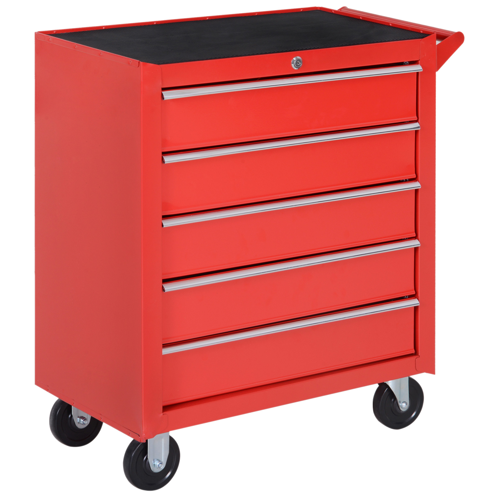 Chariot d'atelier 5 tiroirs rouge en acier, 69 × 33 × 75 cm