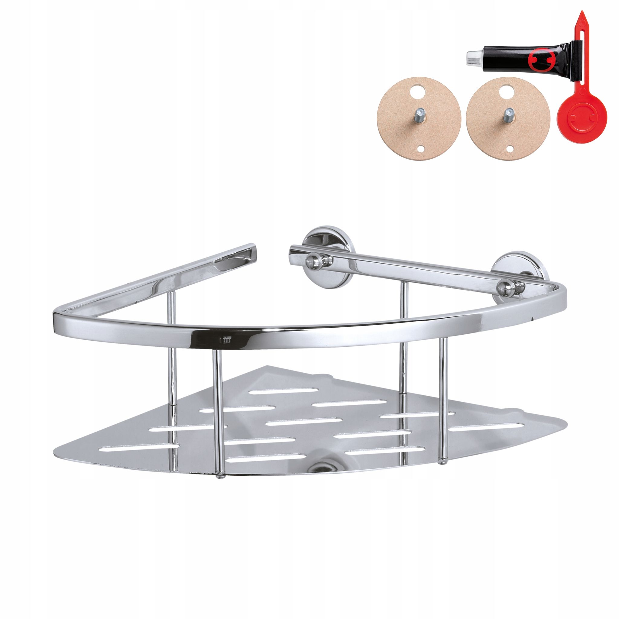 Aluxx Eckablage Für Die Dusche, Aluminium, Verchromt, Rostfrei, Inkl. Klebelösung, Tiefer Boden, 208 Mm X 203 Mm X 88 Mm - Tesa