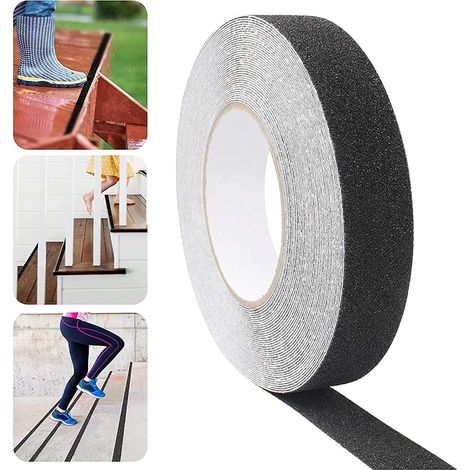 Ruban antidérapant adhésif pour escalier et marches, PVC et sable de quartz, 15 m x 25 mm, noir