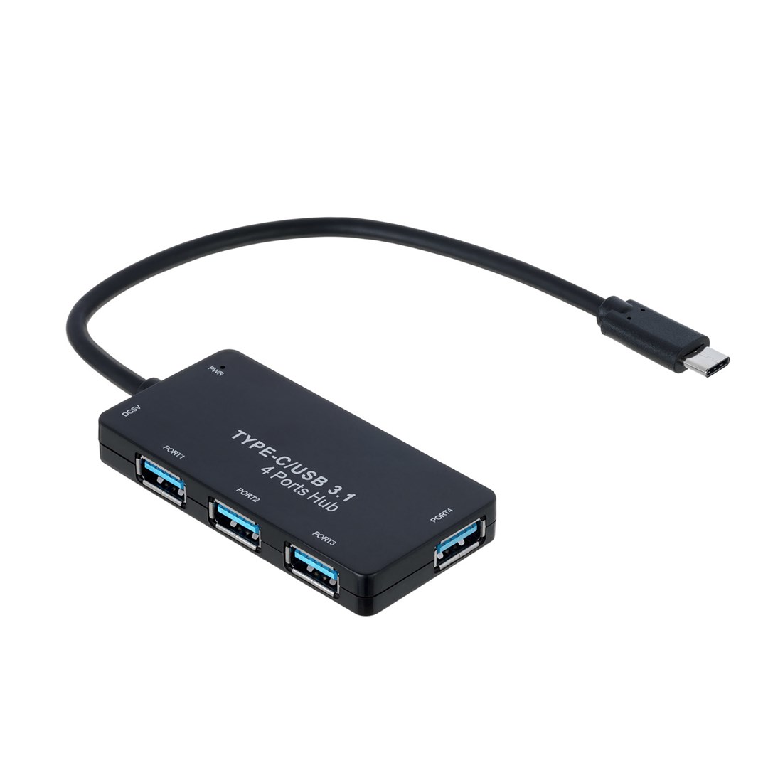 Akyga Schwarz Ak-Ad-52 Usb-C-Hub – Aktiver 4-Port-Usb-3.1-Splitter Mit 20 Cm Kabel