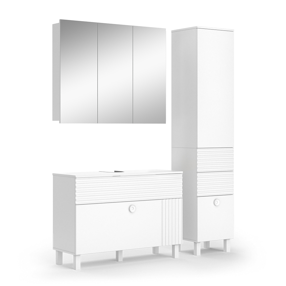Vicco - Ensemble de meubles de salle de bain Sola, Blanc, 3 pièces, avec armoire haute