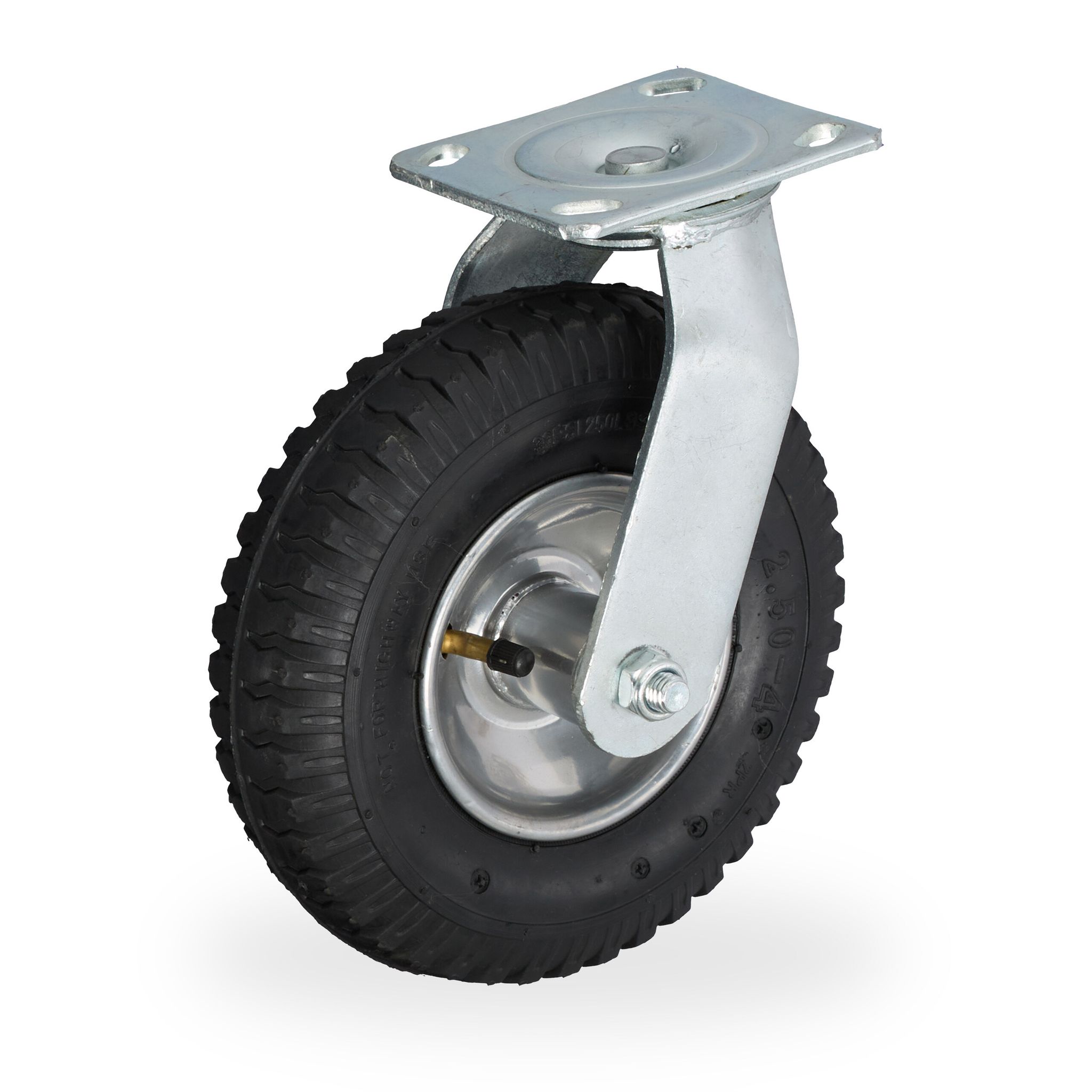 Relaxdays - Pneumatic Fixed Castor, Load 120 Kg, 2.50-4, Rubber, Steel Plate, Air-filled, Heavy-duty Wheel, Black/silver