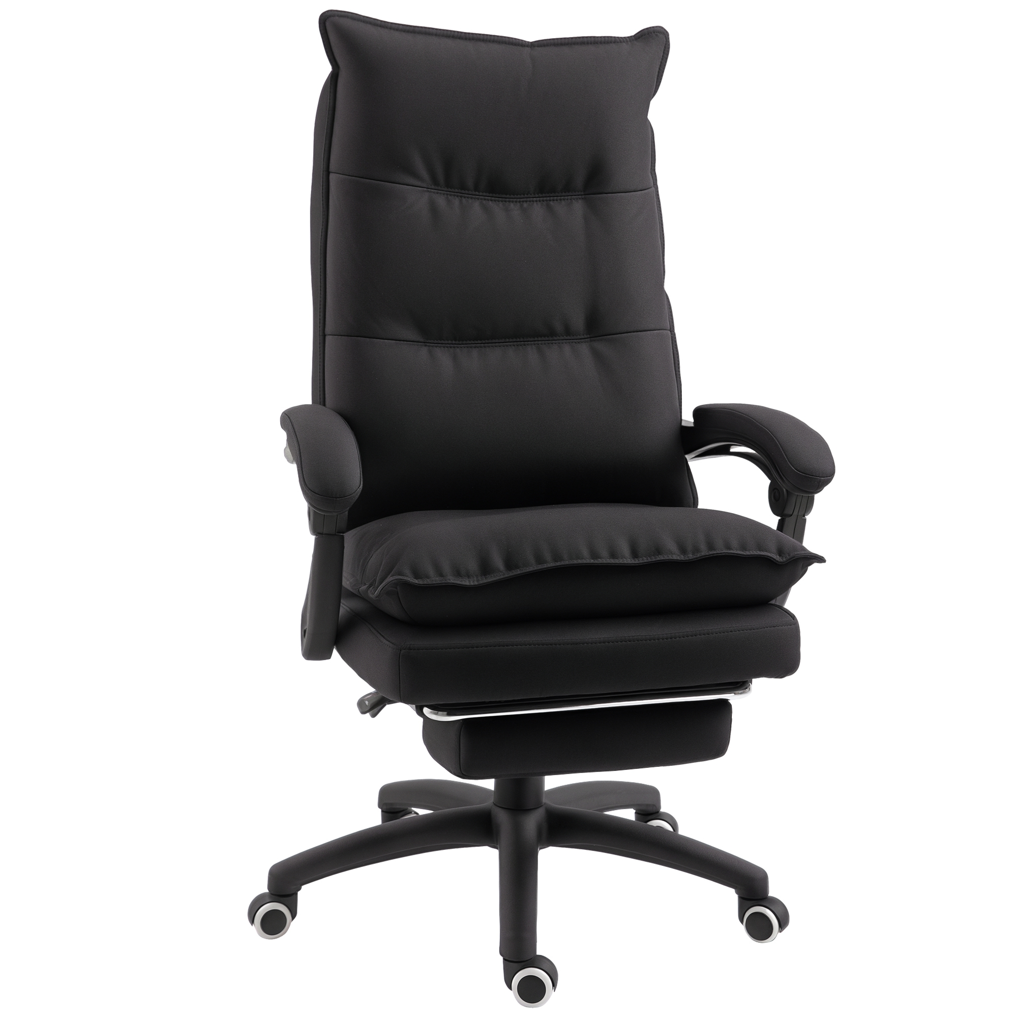 Vinsetto Bürostuhl Mit Massagefunktion Ergonomischer Chefsessel Mit Liegefunktion, Fußstütze Höhenverstellbar 360° Drehbar Computerstuhl, Leinenoptik, Schwarz