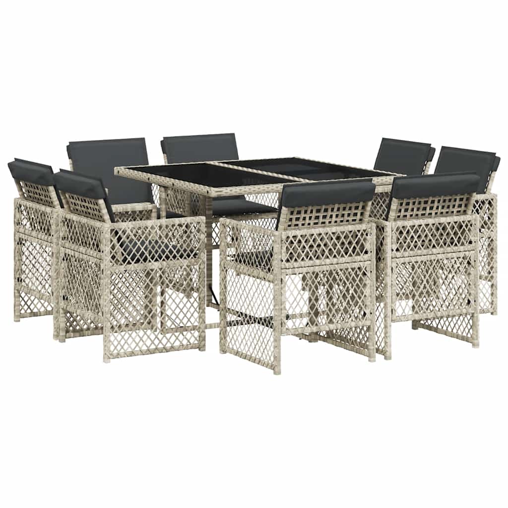 9 Piece Garden Dining Set With Cushions Light Grey Poly Rattan Vidaxl