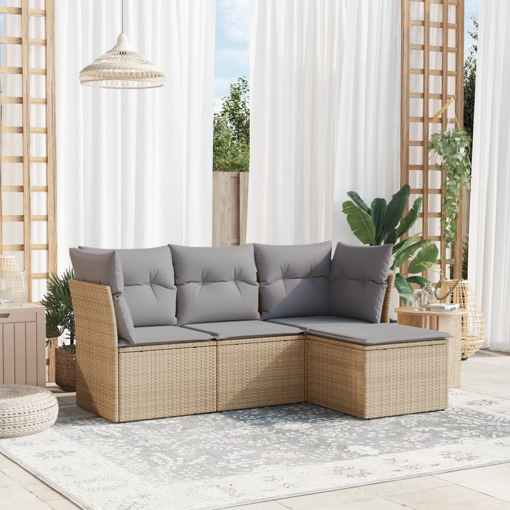 Beige Vidaxl 4 Piece Garden Sofa Set With Cushions Poly Rattan - Bild 2