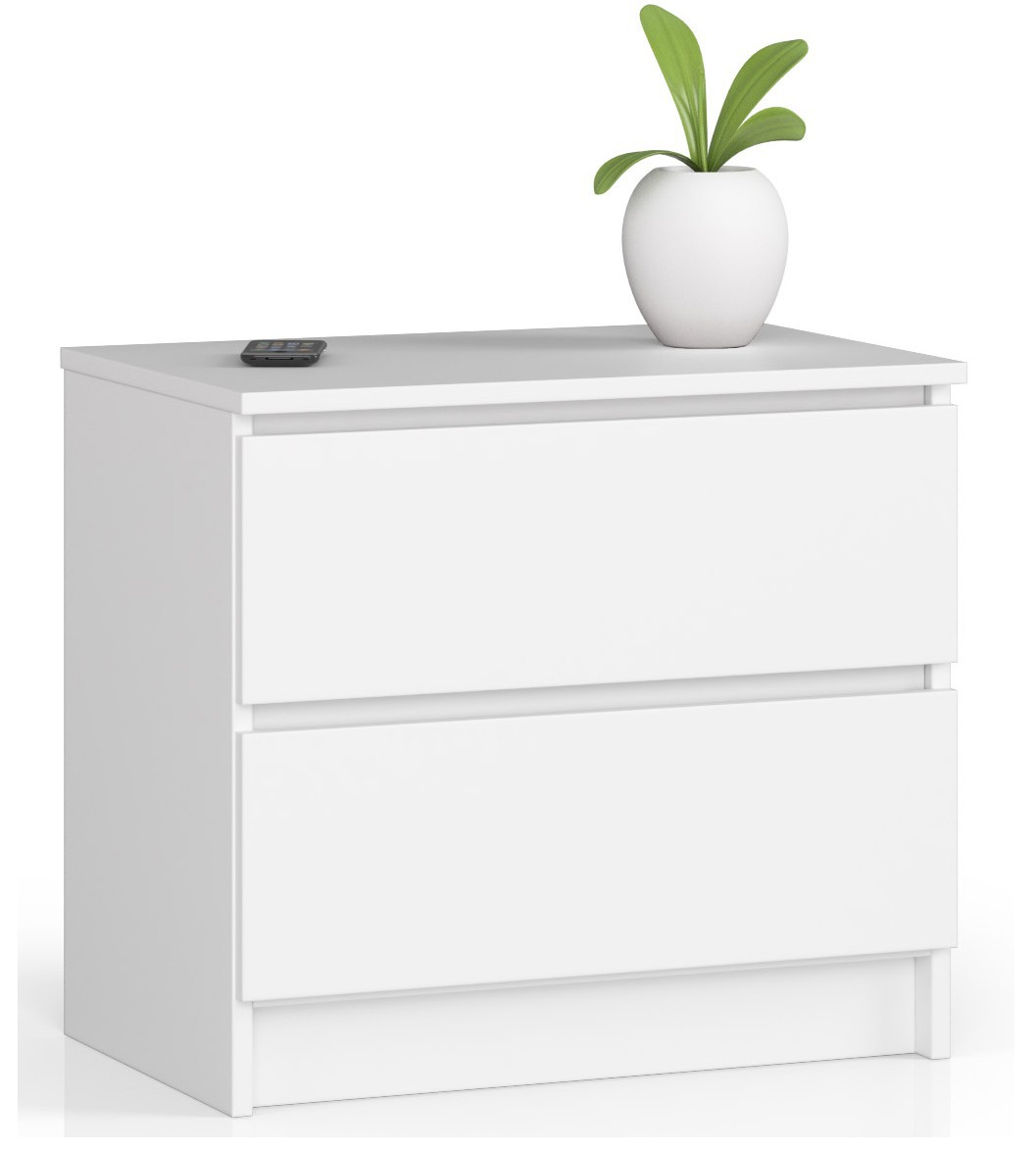 Akord - Table De Chevet K60 Blanche 60 Cm 2 Tiroirs Façade Blanche 60x40x55 Cm