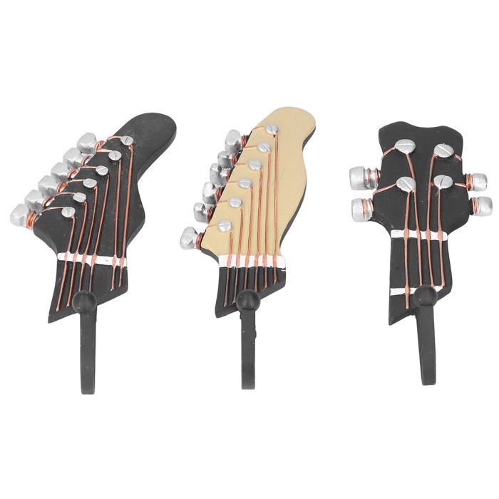 Crochets muraux décoratifs en forme de guitare, résine noire, 25 kg, lot de 3
