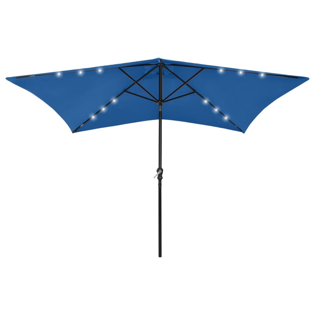 Vidaxl Garden Parasol With Leds And Steel Pole Azure Blue 2x3 M