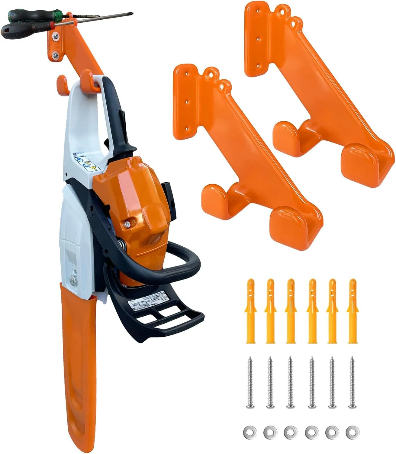Support mural pour outils de jardin en métal, 2 pièces, souffleur de feuilles et râteau, orange