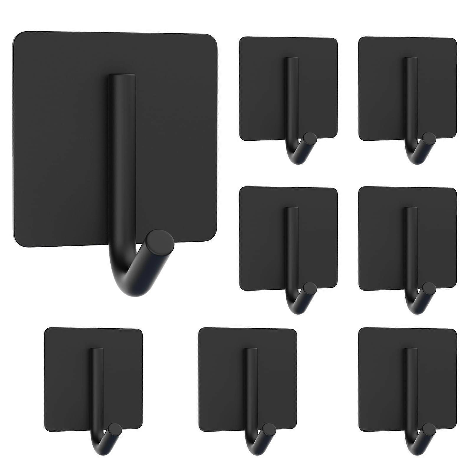 Crochet adhésif noir en acier inoxydable 304, charge 7,2 kg, 2 bandes adhésives, lot de 4