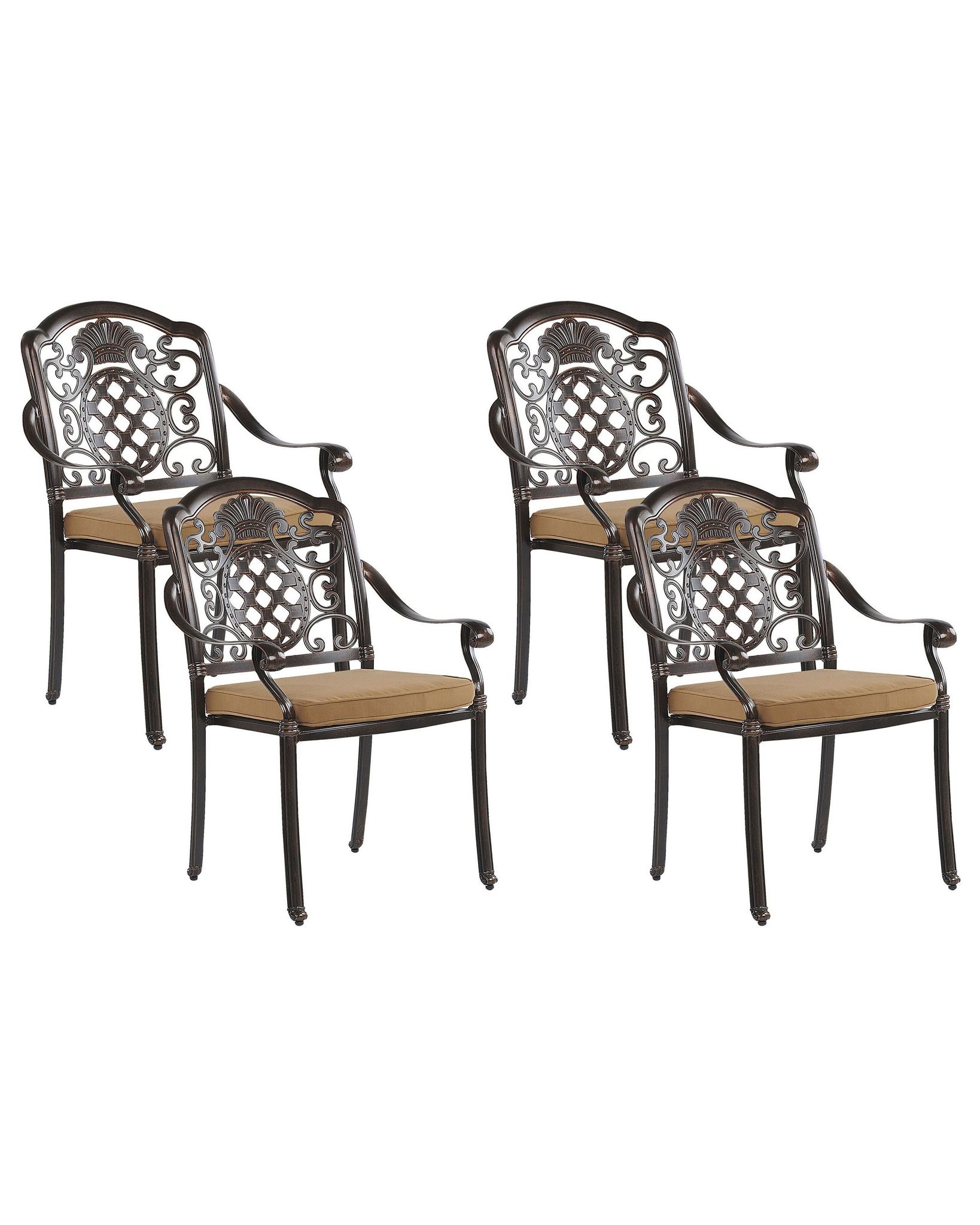 Beliani Set Of 4 Retro Garden Dining Chairs With Seat Cushions Aluminium Brown Salento