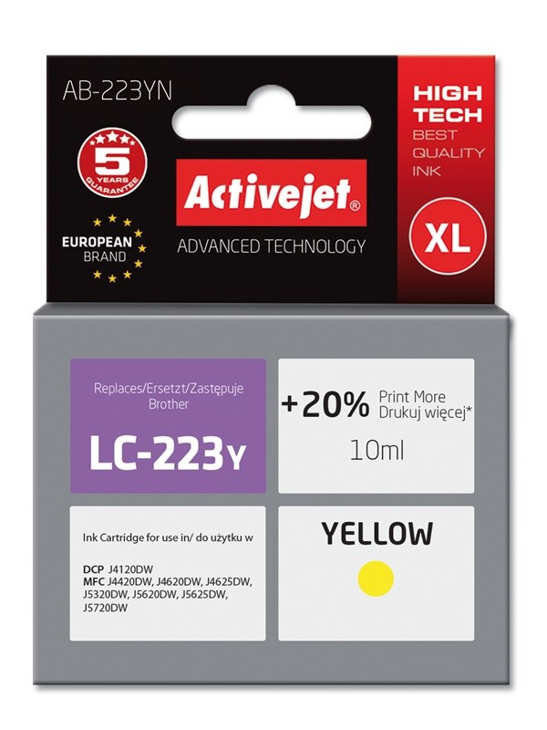 Activejet , Druckerpatrone, Ab-223Yn Druckerpatrone (E) Kompatibel Hohe (Xl-) Ausbeute (Y) - Bild 3