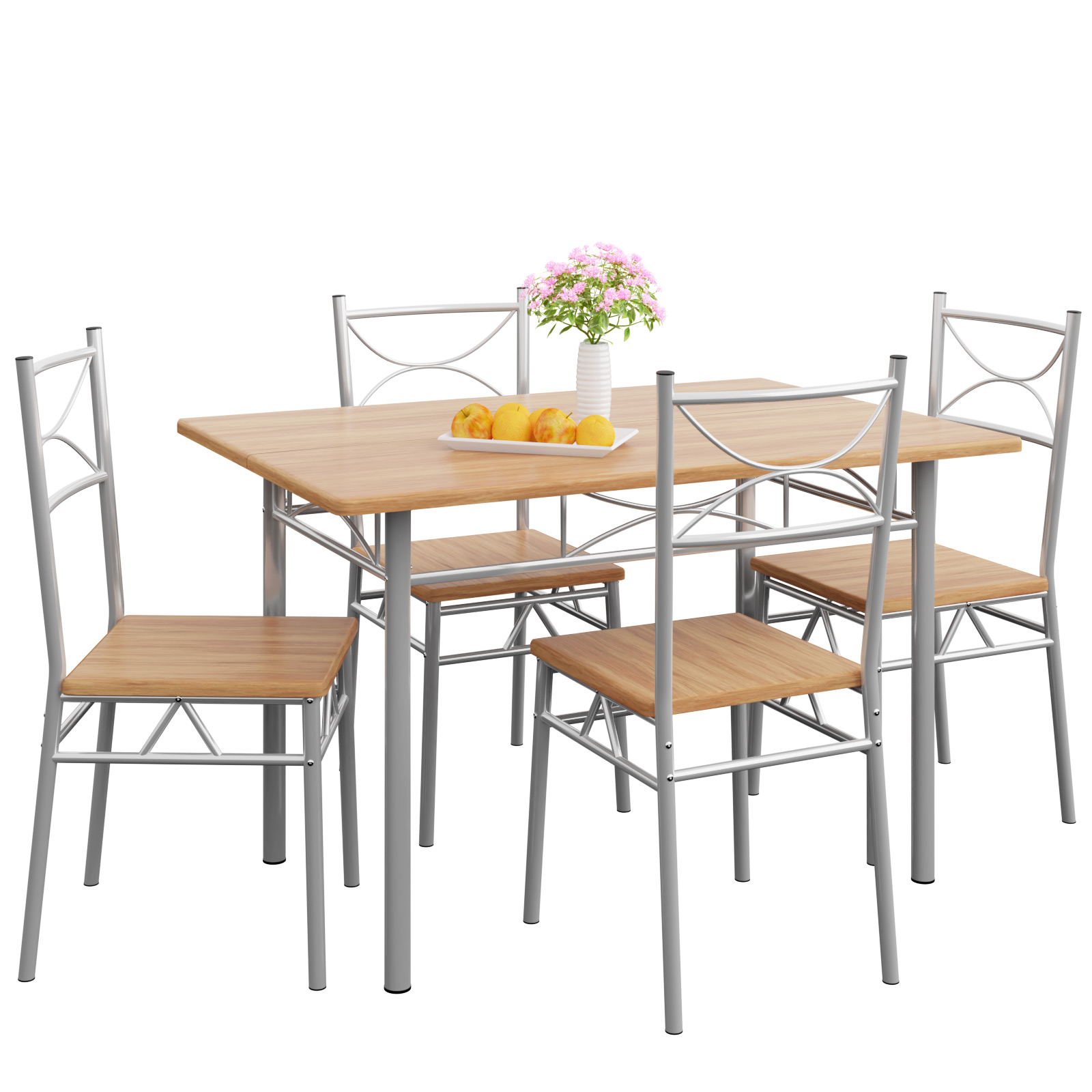 Ensemble Table À Manger Avec 4 Chaises Ensemble De Meubles 5 Pièces Pour Salle À Manger Cuisine En Métal Laqué Mdf Hêtre - Casaria