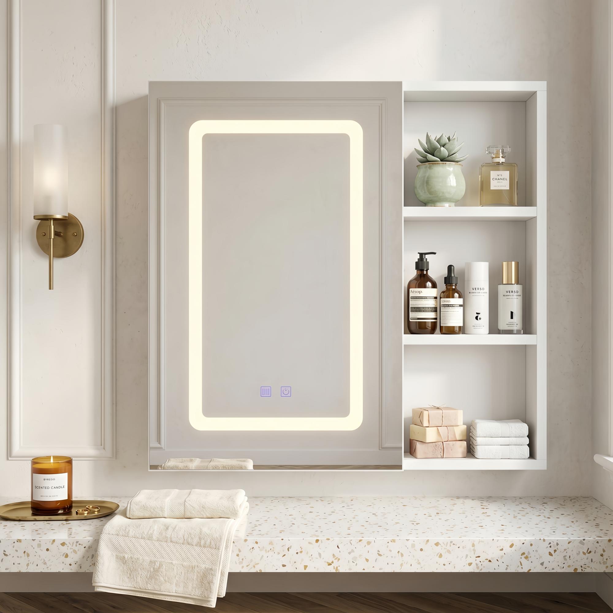Armoire Miroir De Salle De Bain Avec Led - Étagères Réglables Et