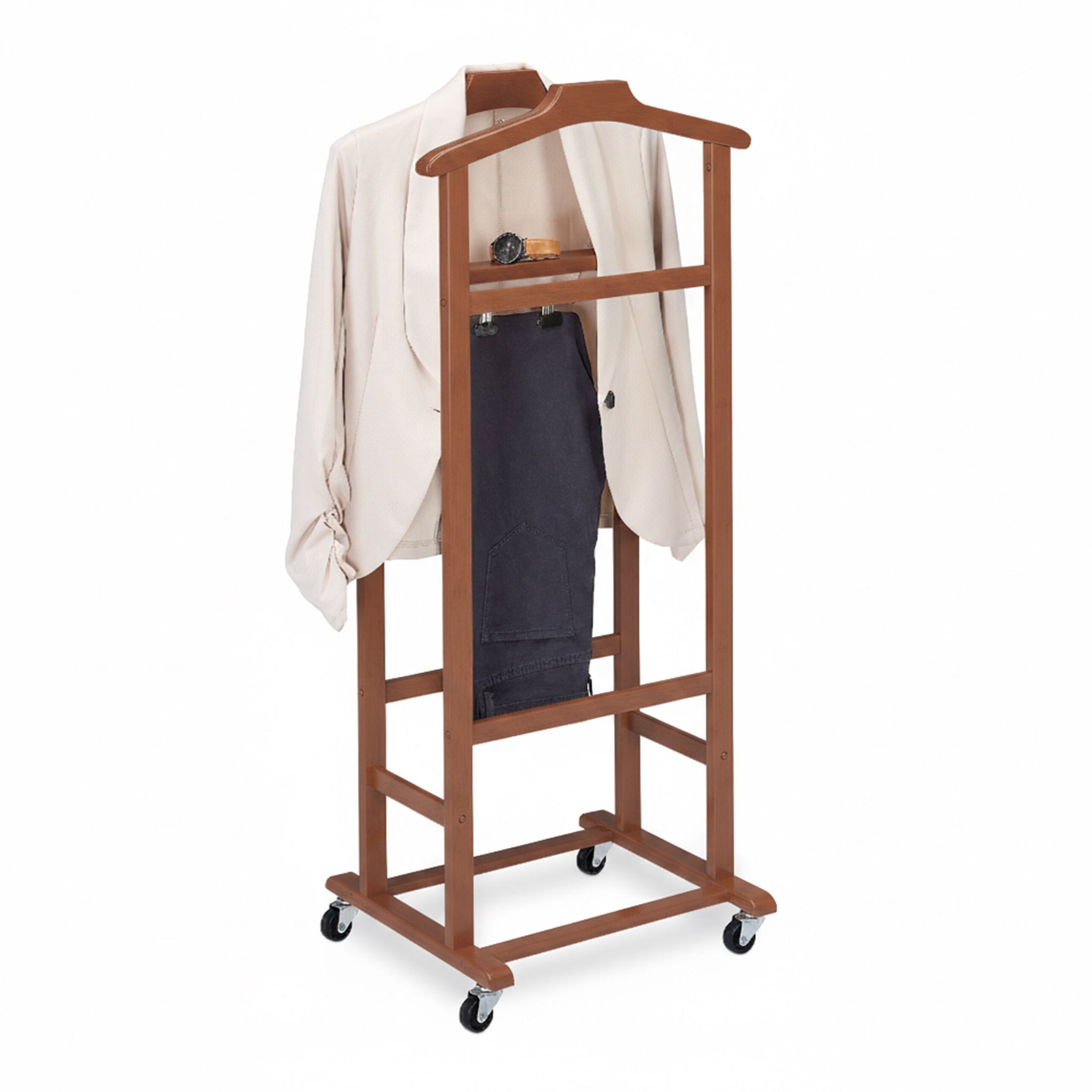 Relaxdays Braun Herrendiener Auf Rollen, Stummer Diener, Premium-Bambus, Kleiderablage Schlafzimmer, Hbt: 107X47x37 Cm, - Image 2