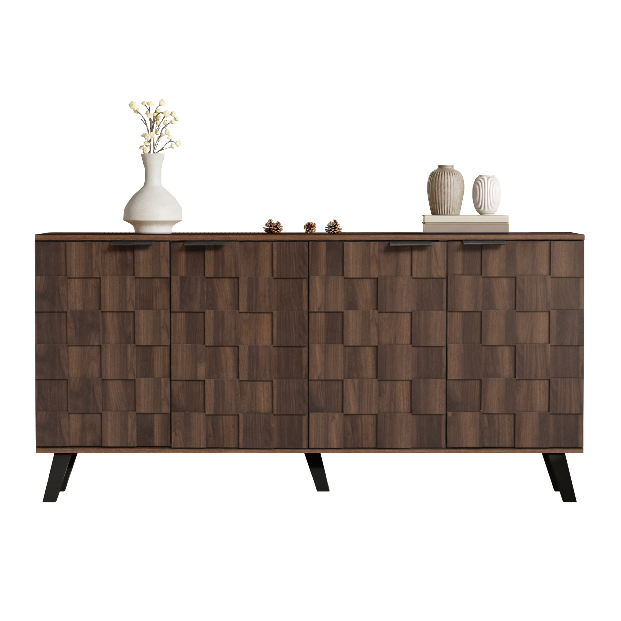 Stilvora Buffet Mit 4 Türen Und Verstellbaren Einlegeböden, Geometrischem Muster, Modern, Aus Spanplatte, Holzoptik, 160, 5×35, 5×78 Cm