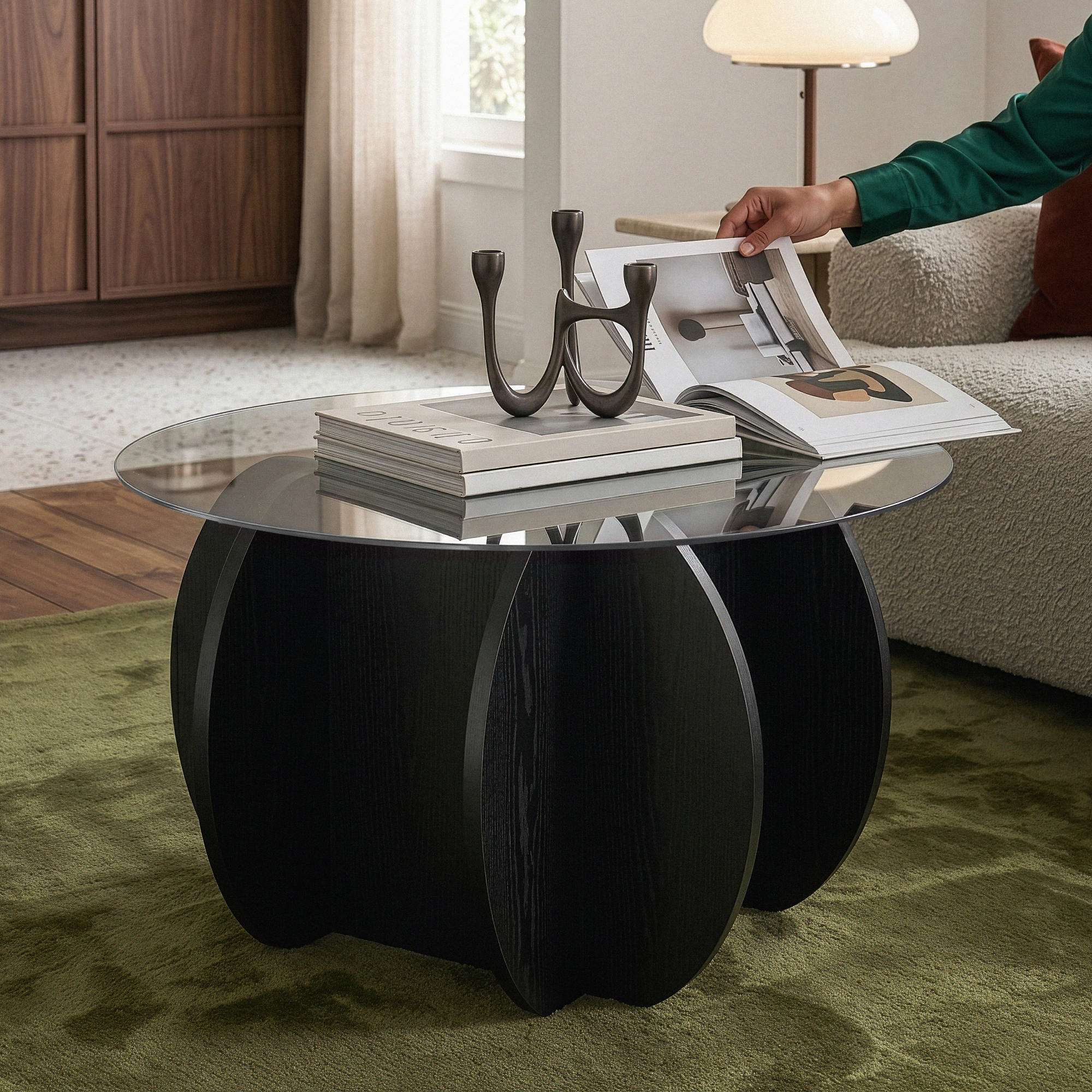 Table Basse Karhuvandi Avec Plateau En Verre Ø70 X 40 Cm Noir /