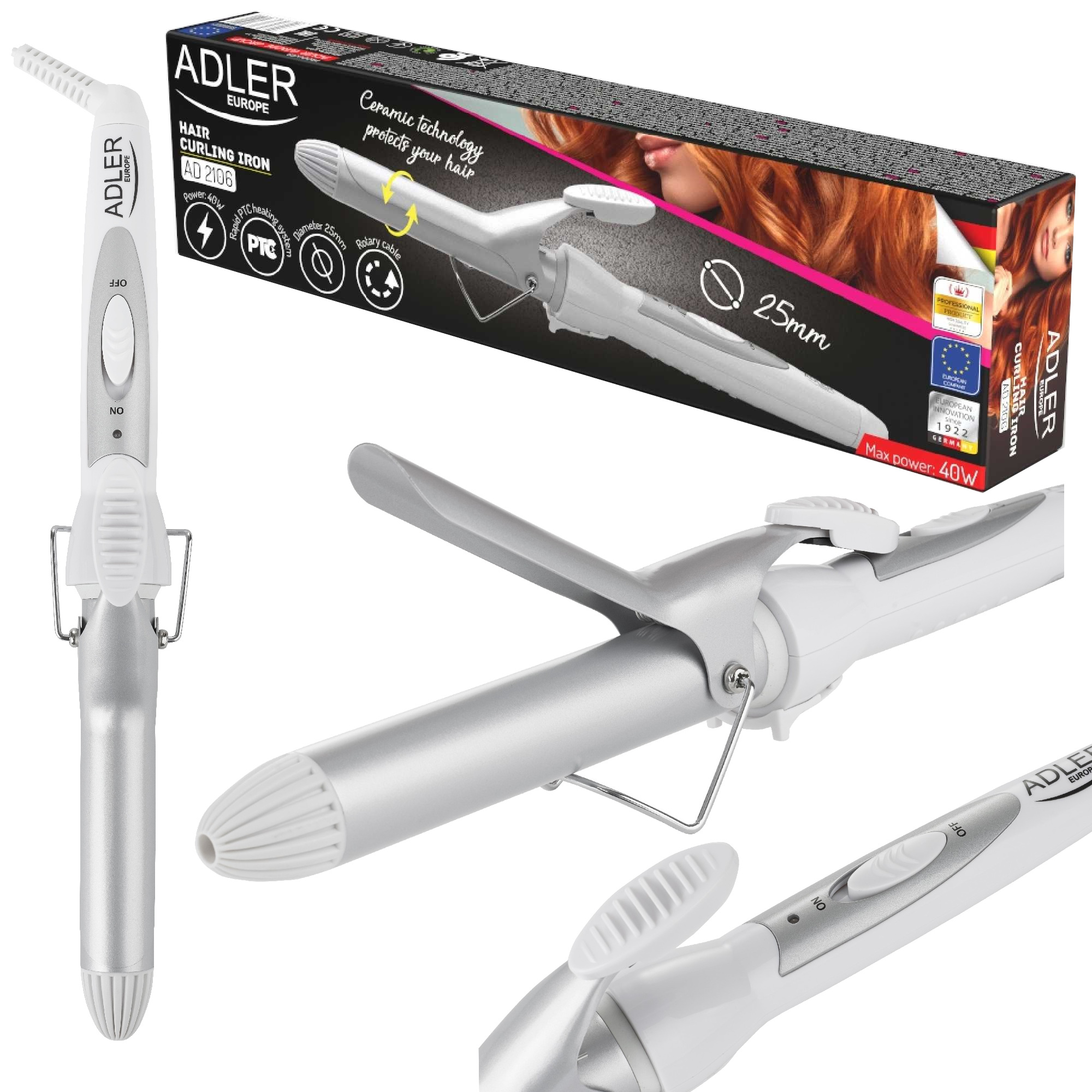 Adler Lockenstab Ad 2106 Keramikheizsystem Display Temperatur (Min.) °C Temperatur (Max.) 180 °C Anzahl Der Heizstufen 40 W Weiß - Bild 2