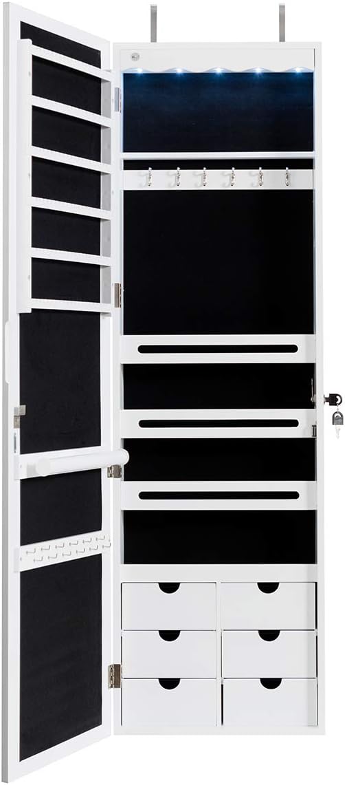 Armoire À Bijoux Murale Led Armoire Bijoux De Rangement Avec Miroir,6