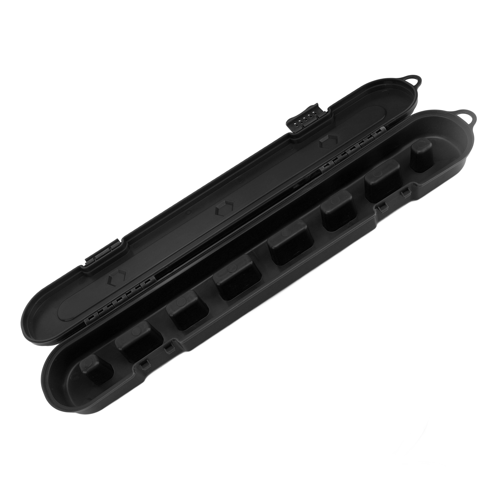 Boîte de rangement pour chaînes de tronçonneuse jusqu'à 20 pouces, plastique noir, grande capacité