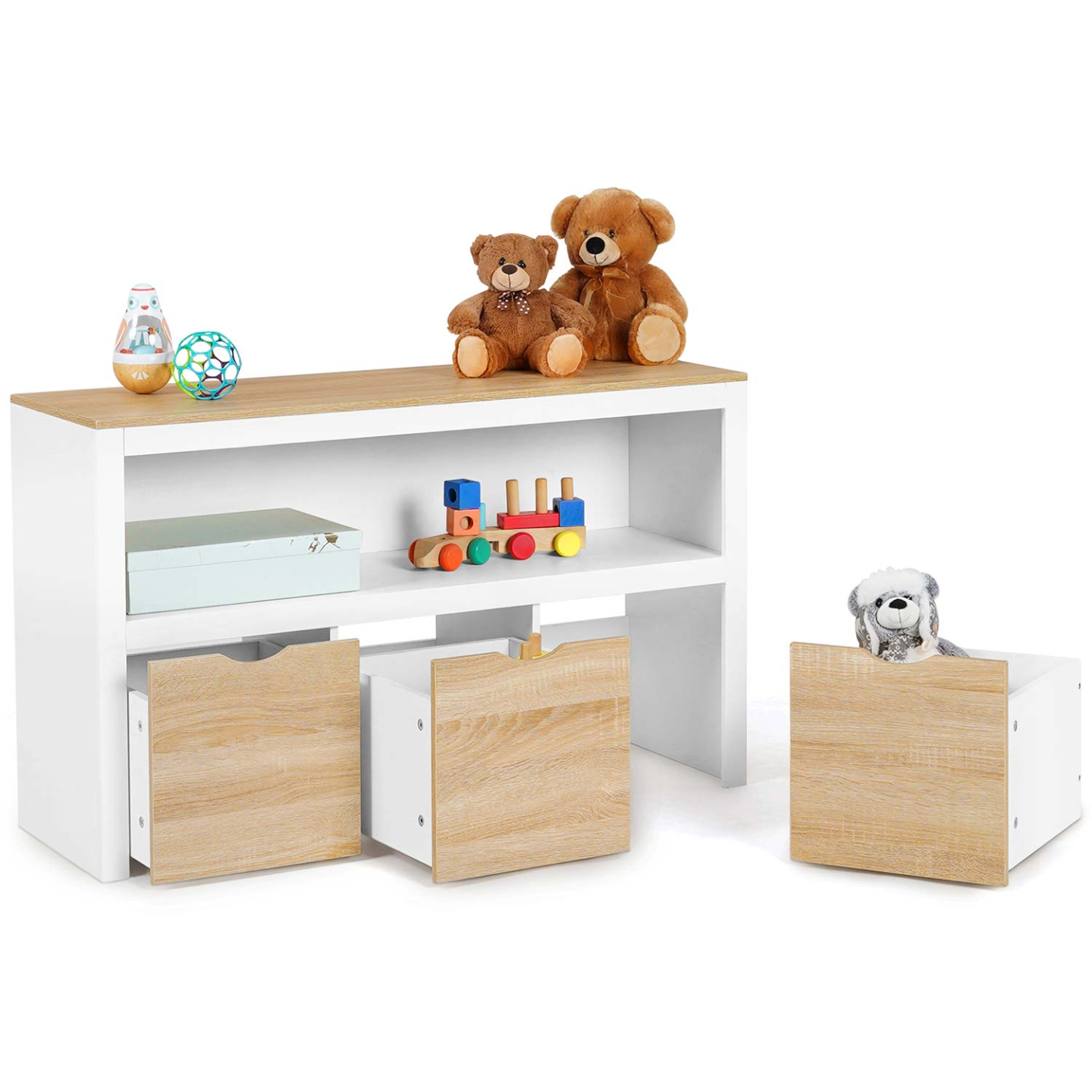 Idmarket - Meuble De Rangement Enfant Mana En Bois Blanc Et Hêtre 3
