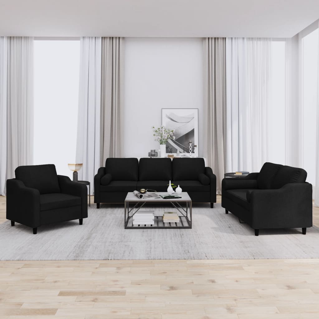 Vidaxl Schwarz Sofa + Bettsofa, Patono (Mit Zierkissen) (2-Sitzer, 3-Sitzer) - Bild 3