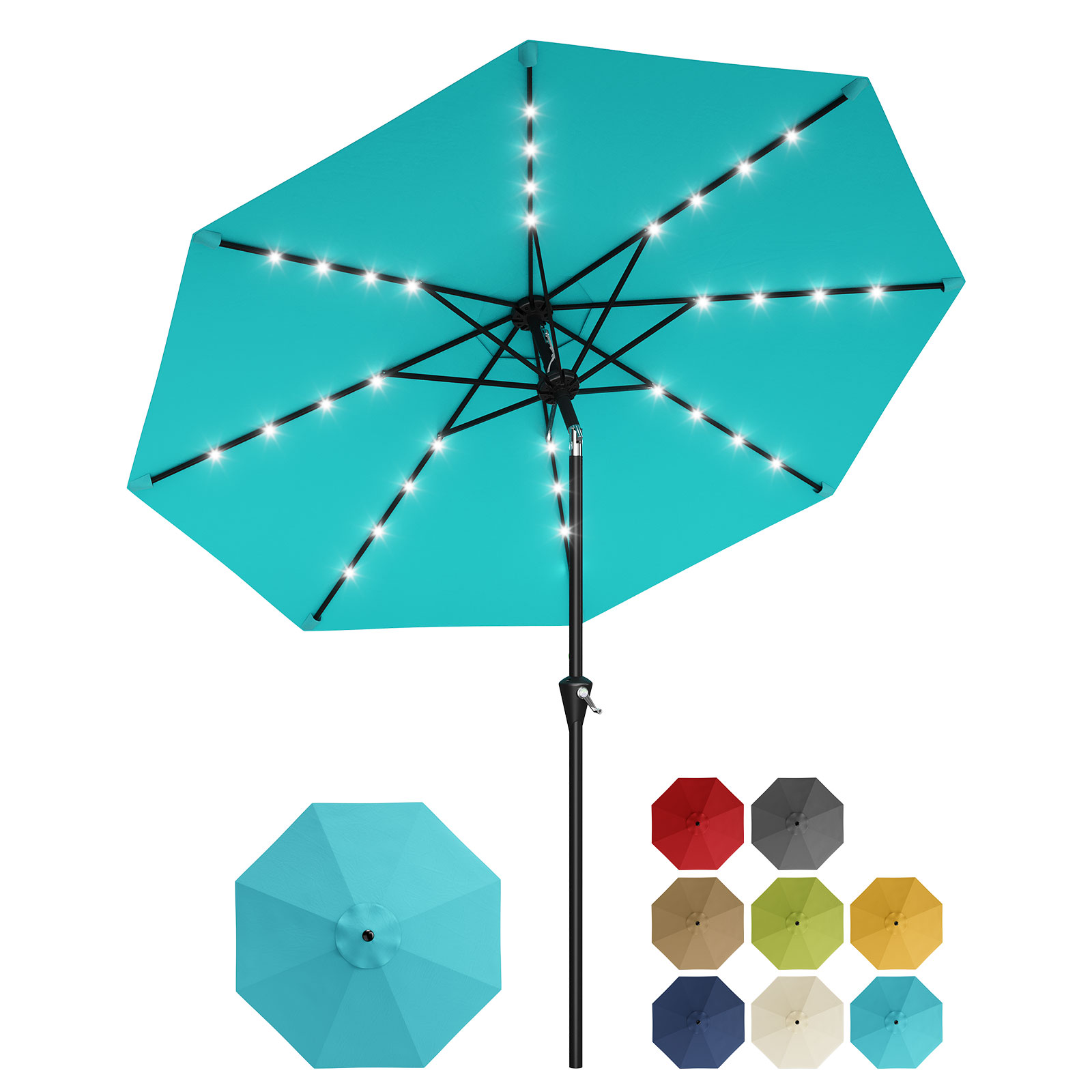 Parasol De Terrasse Solaire 9ft Avec 32 Led - Protection Uv