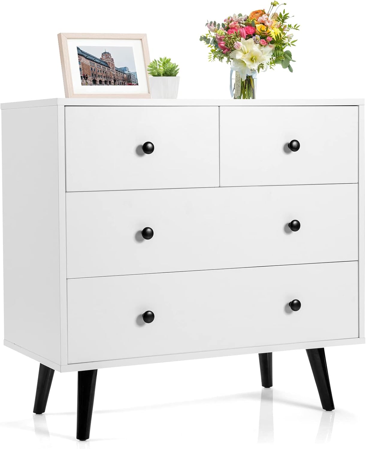 Commode Chambre 4 Tiroirs, Commode De Rangement En Bois