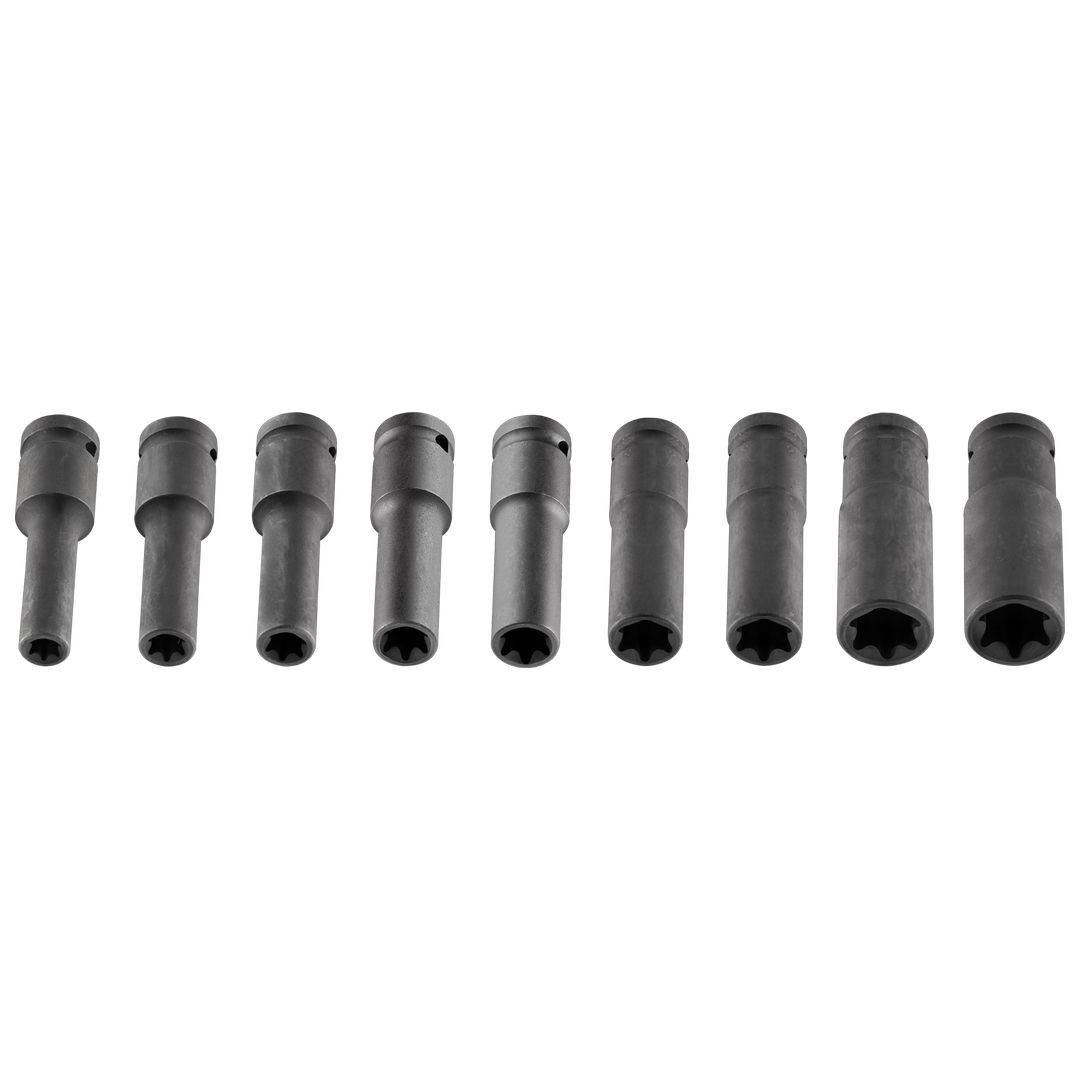 Neo Schwarz Steckschlüssel + Stecknuss, Torx 1/2 Zoll Schlagschrauber-Steckschlüsselsatz E10-E24 Lang 9-Teilig (12-110) (1/2) - Bild 5