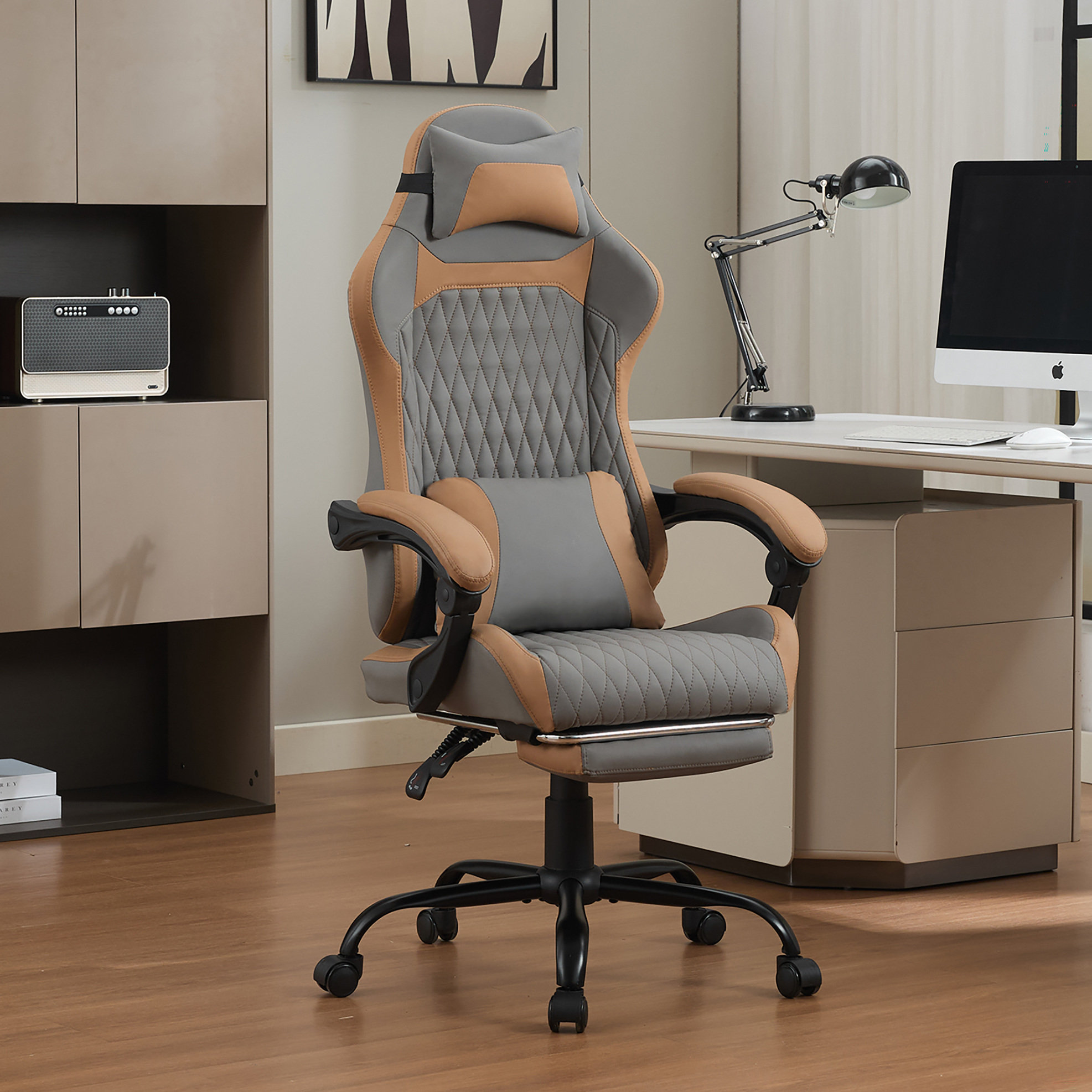 Fauteuil Gaming Inclinable Pvc Gris Marron Okmyhome