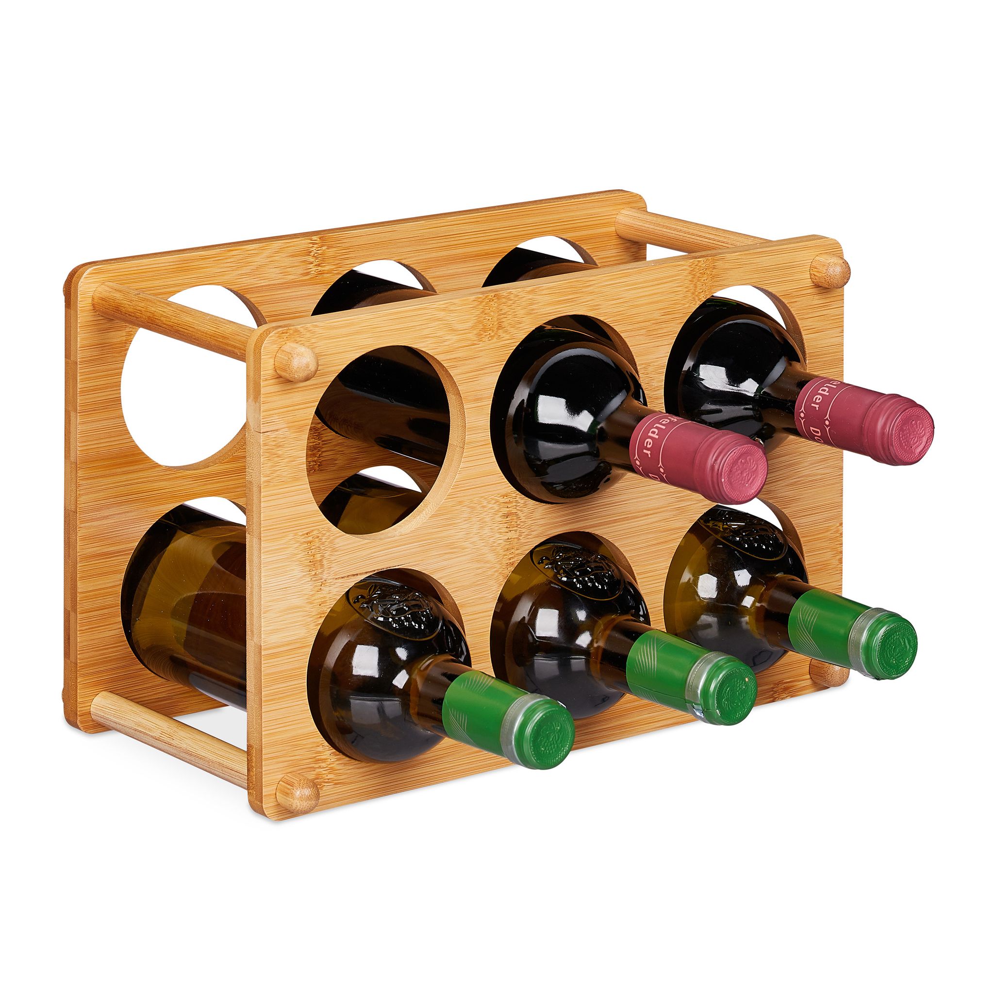 Cantinetta In Bambù, 6 Bottiglie Di Vino, Porta Vino Da Tavolo, Espsoitore Da Cucina, 21x32x18,5 Cm, Naturale - Relaxdays